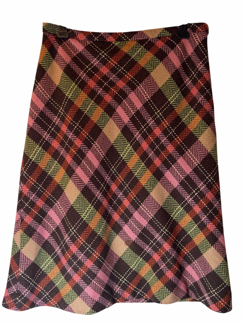 Loft Petites Brown Pink Plaid Wool A-Line Skirt Knee Length Women 2P